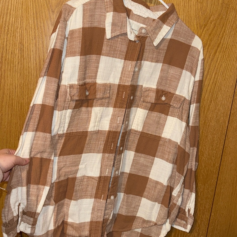 American Eagle woman’s flannel - size large, orange/brown color